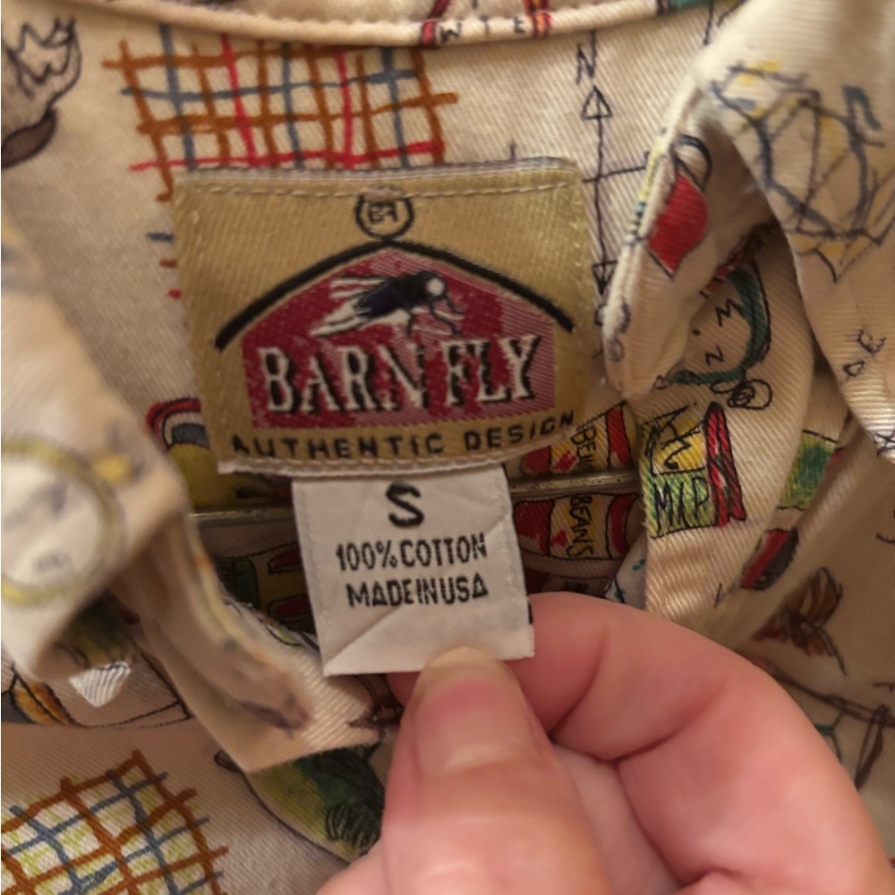 Vintage Barn Fly camping print Men's Multicolor Shirt short sleeve Small - Picture 3 of 4